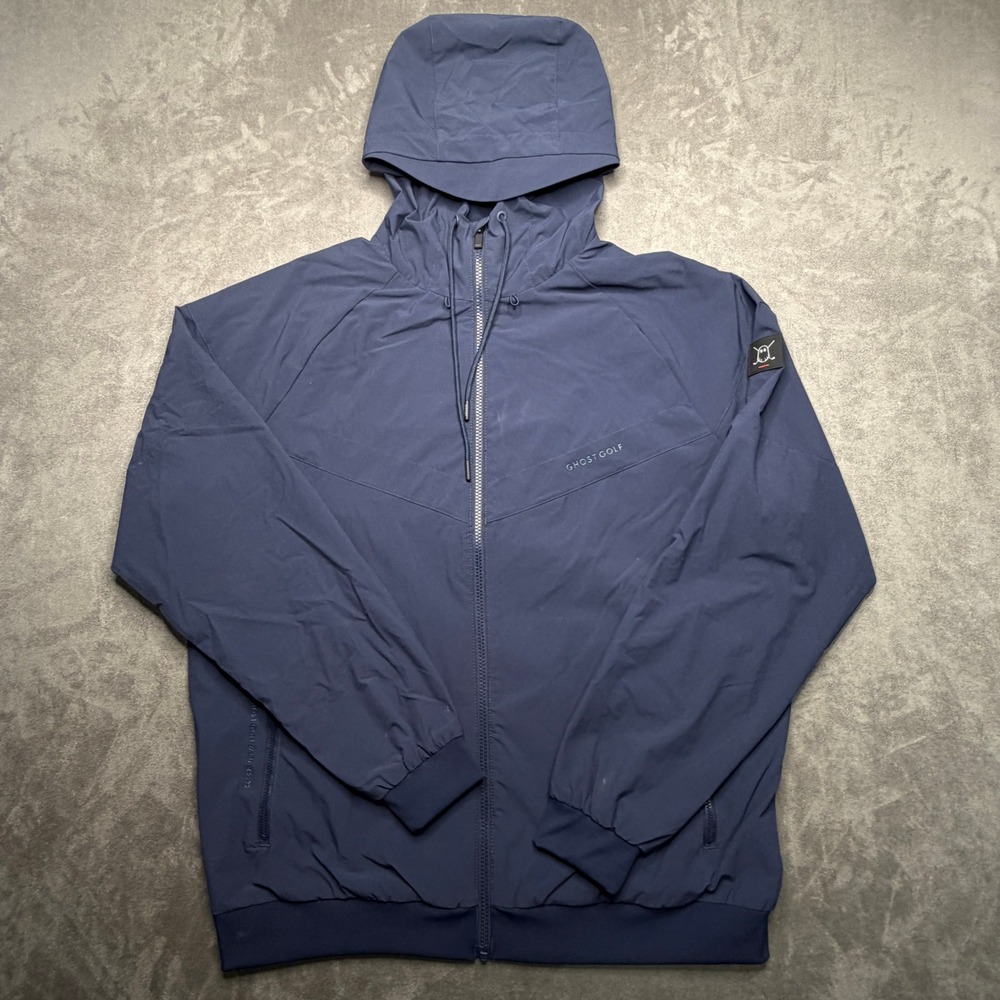 Ghost Golf Windbreaker Jacket Mens Large Blue Hooded Full Zip Performance Active